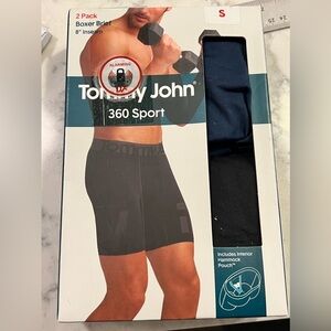New 2 pairs Tommy John 360 Sport boxer briefs blue black size small 8” inseam